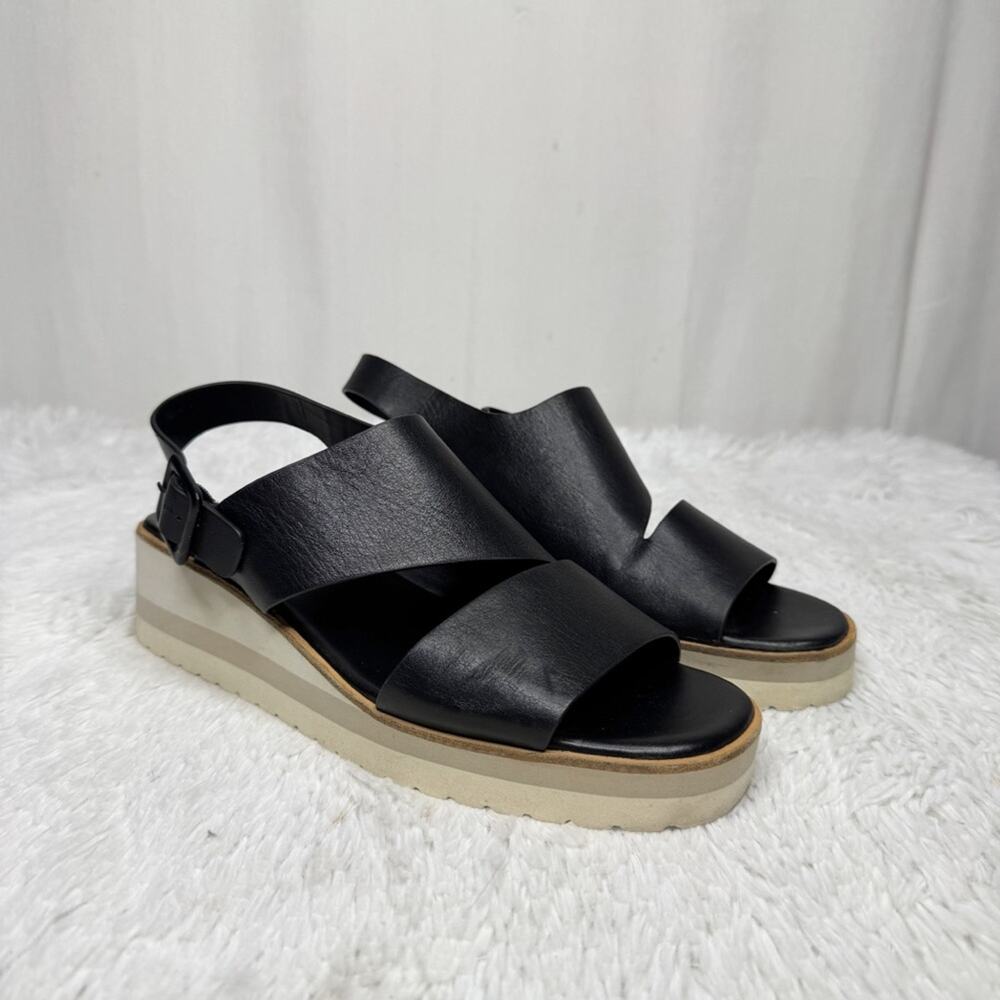 VINCE / Shelby black leather platform wedge sandals / 9.5